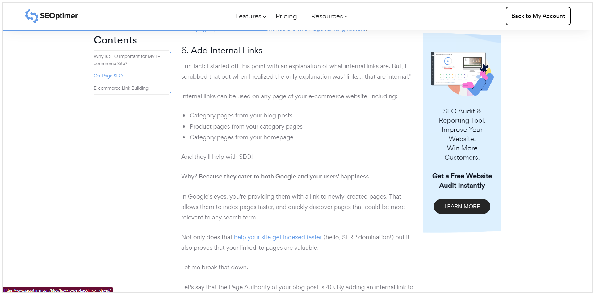 Internal Link Example